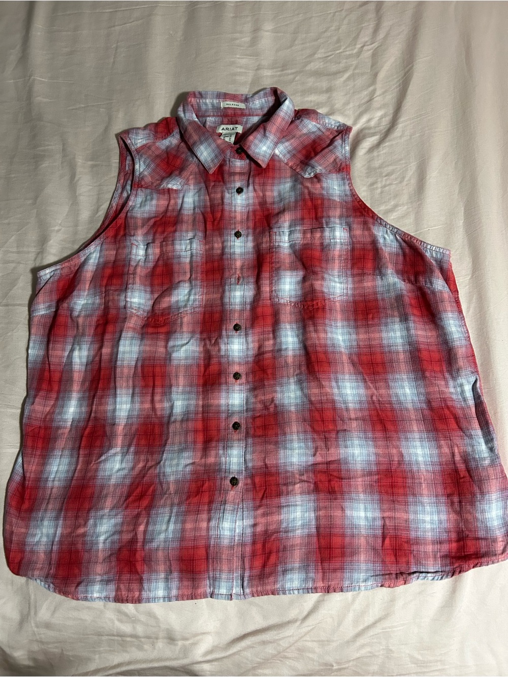 Ariat Plaid Sleeveless Button-Down Shirt Size 3X